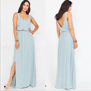 ✨NWT Show Me Your Mumu Silver Sage Crisp Blue Kendall Maxi Dress Gown Size Large